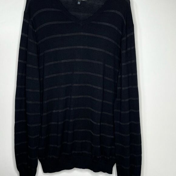 Marc Anthony Black Horizontal Striped Crew Neck Long Sleeve Sweater Men's XXL - Picture 2 of 6